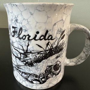 Marbleized Ceramic Florida Souvenir Mug ~ Coastal Scene ~ Shells ~ Seagulls